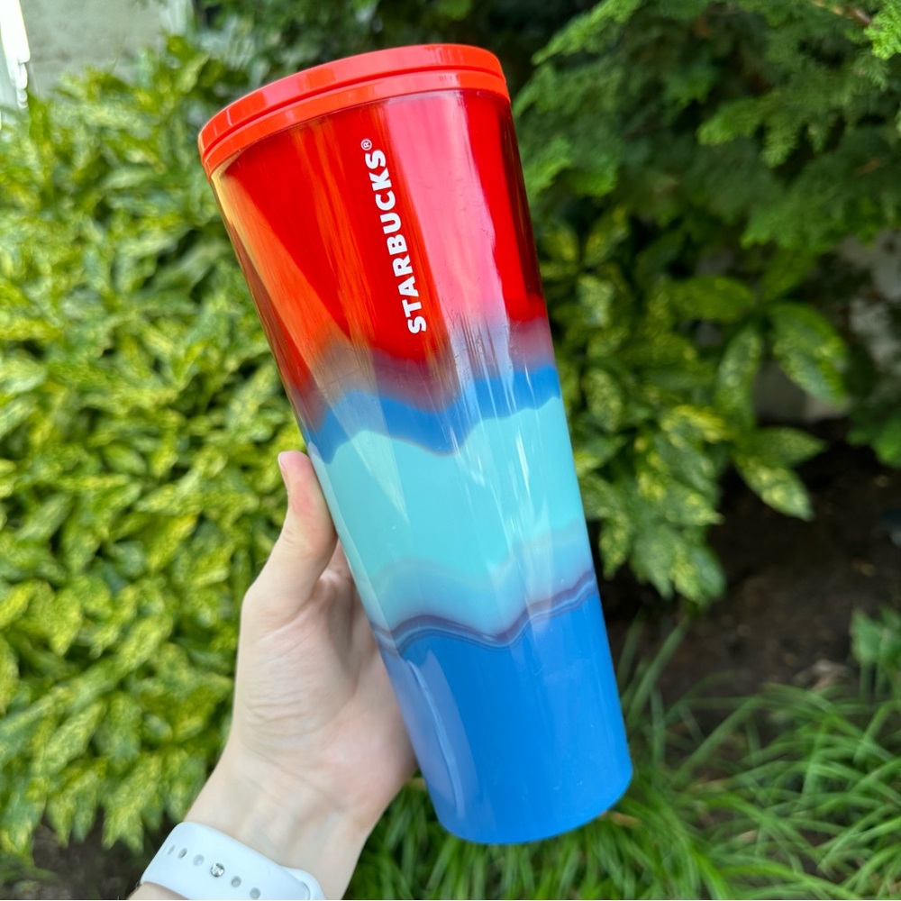 Starbucks Summer Red/Blue Wave 2021 Trio Venti Cold Cup Tumbler 24oz NO STRAW